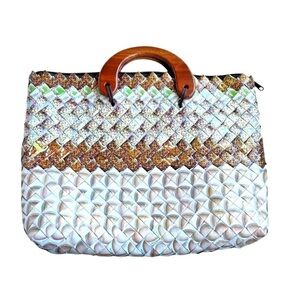 Womens Tote Hand Bag Purse Recycled Paper Wrapper Summer Top Zip Washable India